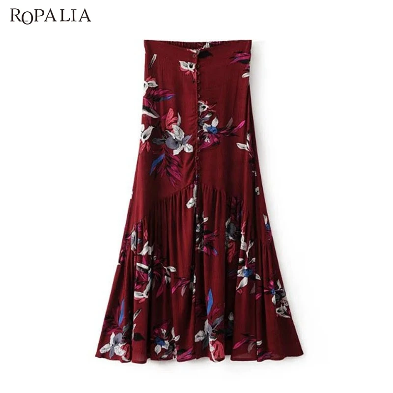 Женская летняя юбка с высокой талией и принтом в стиле бохо Длинная женская