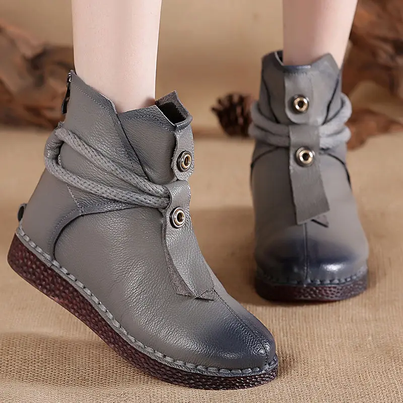 Осенние винтажные женские ботинки OUKAHUI ручной работы из натуральной кожи зимние