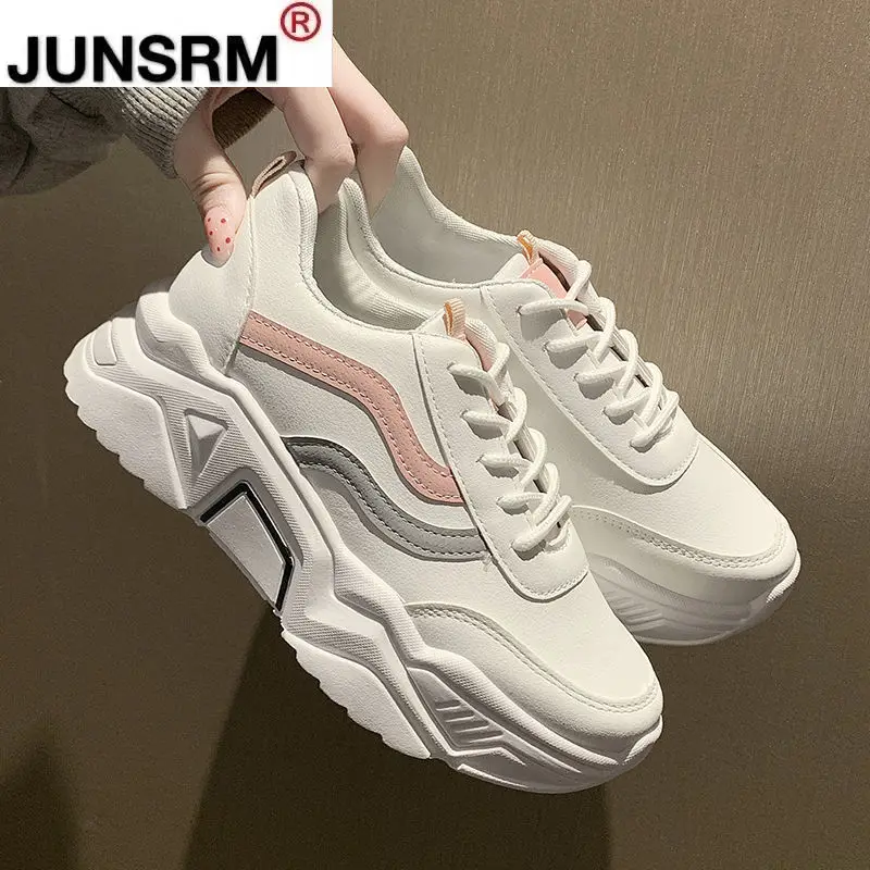 2021 Fashion Women's Vulcanized Shoes Autumn New Platform Chunky Sneakers Low-heeled Round Head Women Casual Lace-up Dad Shoes