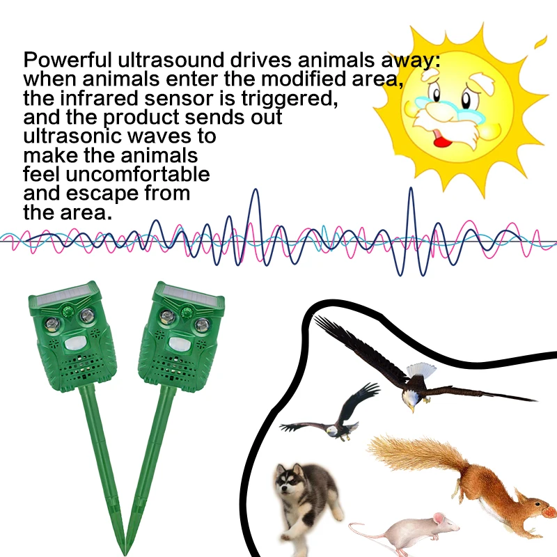 

Solar Ultrasonic Animal Control Outdoor Garden Use Flashing Bats Birds Dogs Cats Repeller Repellent Keep Animals Away