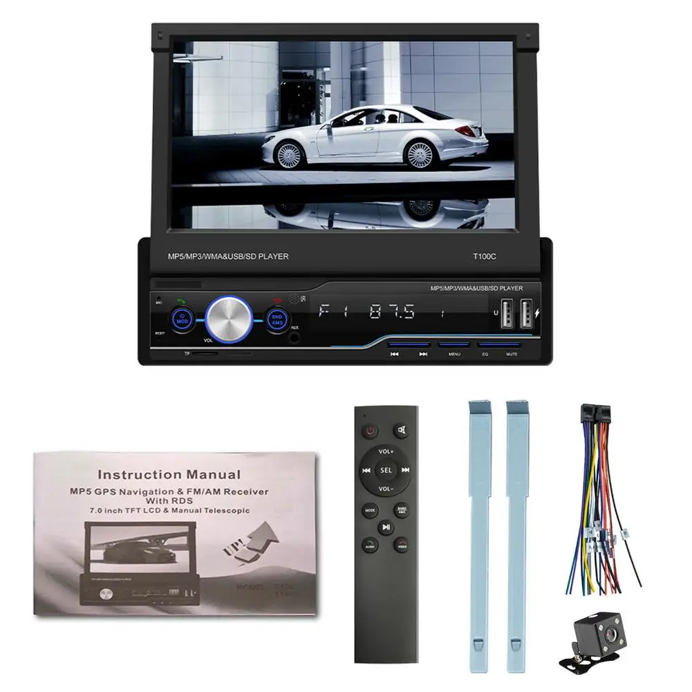 

7 Inch 1 Din Android Car Radio Touchscreen Retractable Multimedia Video Player Auto CarPlay Bluetooth Car Stereo MP5 Player