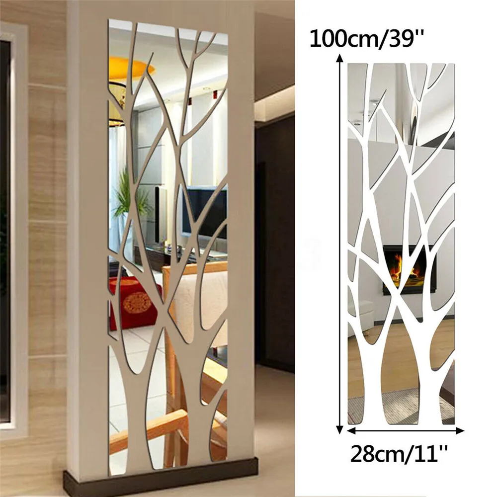 

1 Pcs 3d Mirror Tree Art Removable Wall Sticker Acrylic Mural Decal Home Room Decor Tv Background Wall Home Decoration