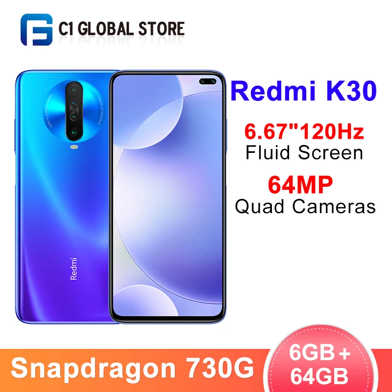 Новейший Смартфон Xiaomi Redmi K30 6 ГБ 64 Восьмиядерный процессор Snapdragon 730G