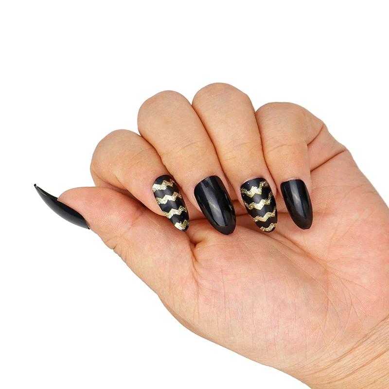 12Pcs Long Stiletto False Nail Tips With Glue Colorful Full Cover Fake Nails Tips Manicure Press On Nails Charms