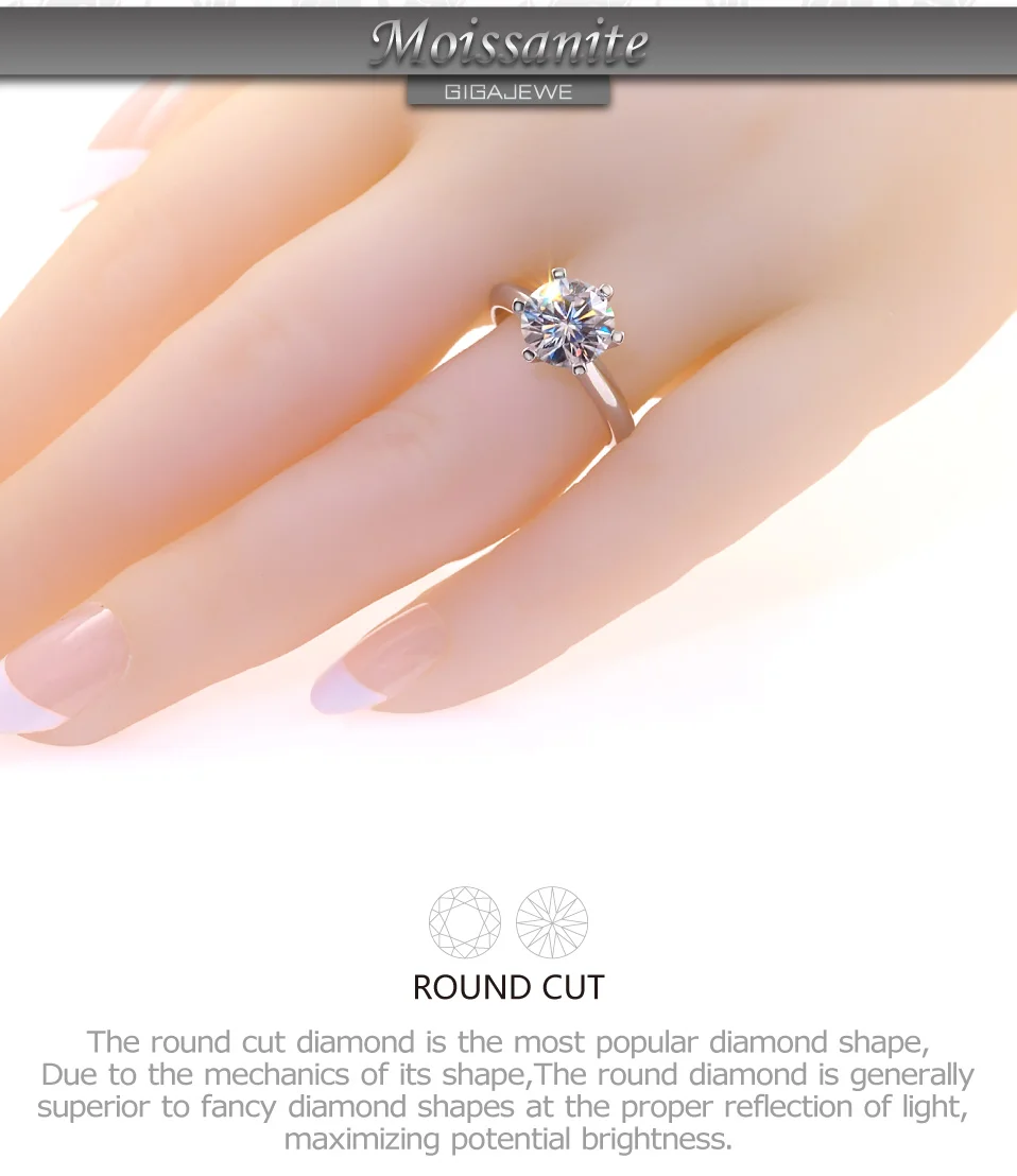 GIGAJEWE 3.0ct 9,0 мм EF Круглый 18 К покрытый белым золотом 925 Серебряное кольцо с муассанитом, Алмазное Проверенное ювелирное изделие, подарок для девушки