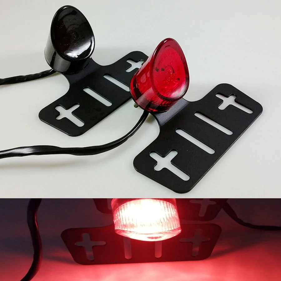 

E-MARK Approved 12V Motorcycle Tail Lights For Harley Chopper Bobber Custom Rear Stop Brake Light w/ License Plate Bracket Lamp