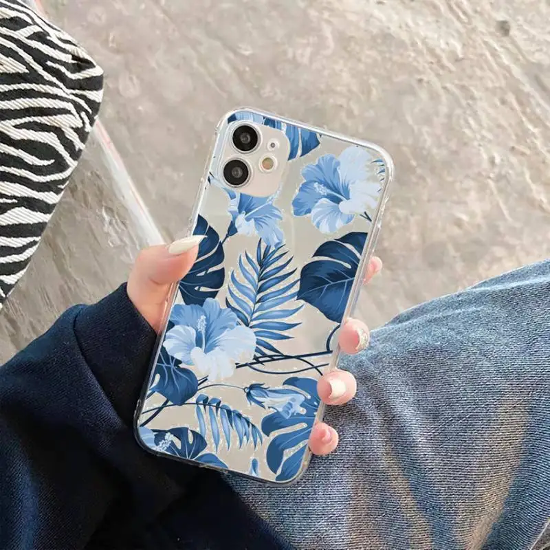 

Phone Case For iphone 12 11 8 7 6s 6 5 5s 5c se plus mini x xs xr pro max Retro Floral Leaf pink flower Transparent soft