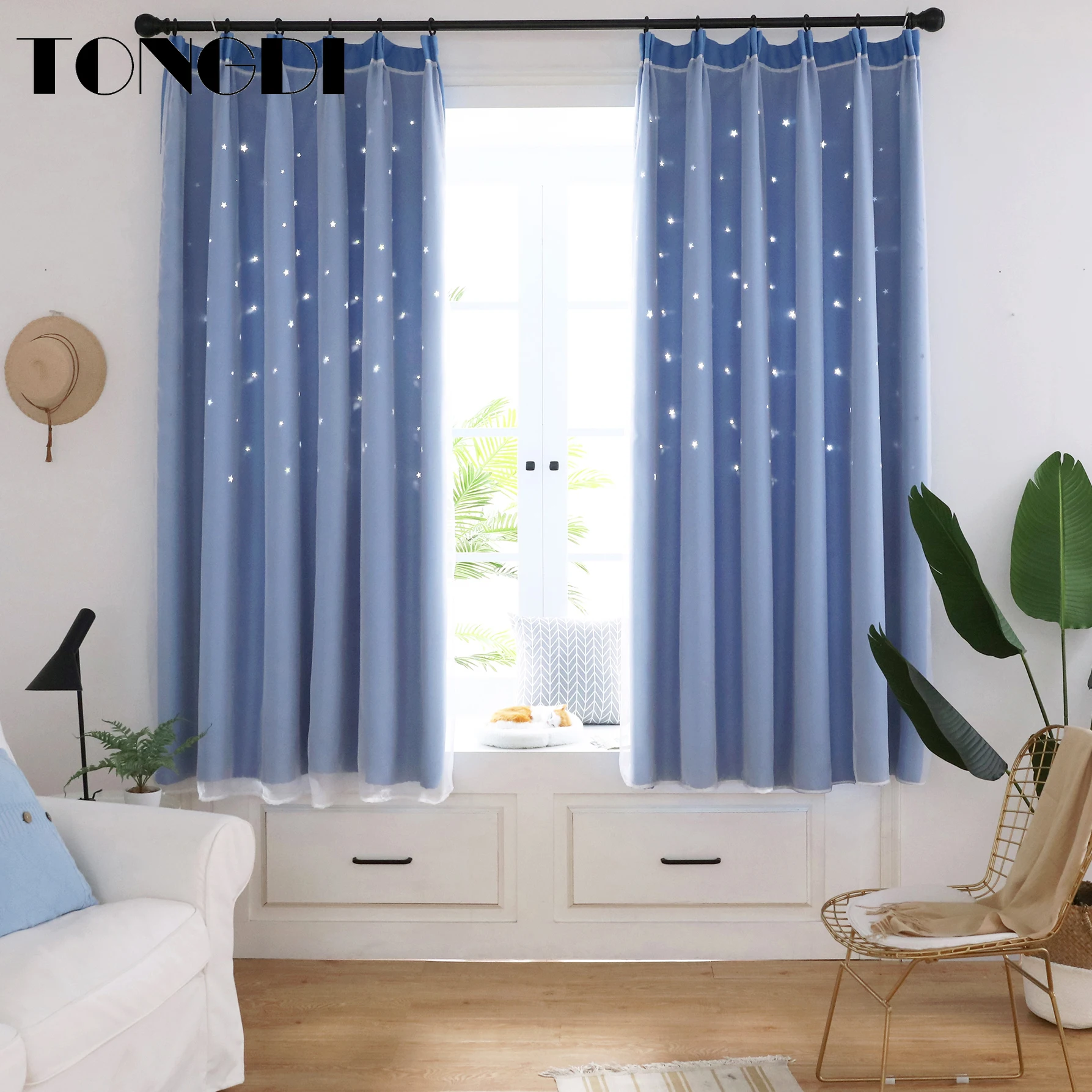 TONGDI полые двухслойные светонепроницаемые шторы со звездами украшение для