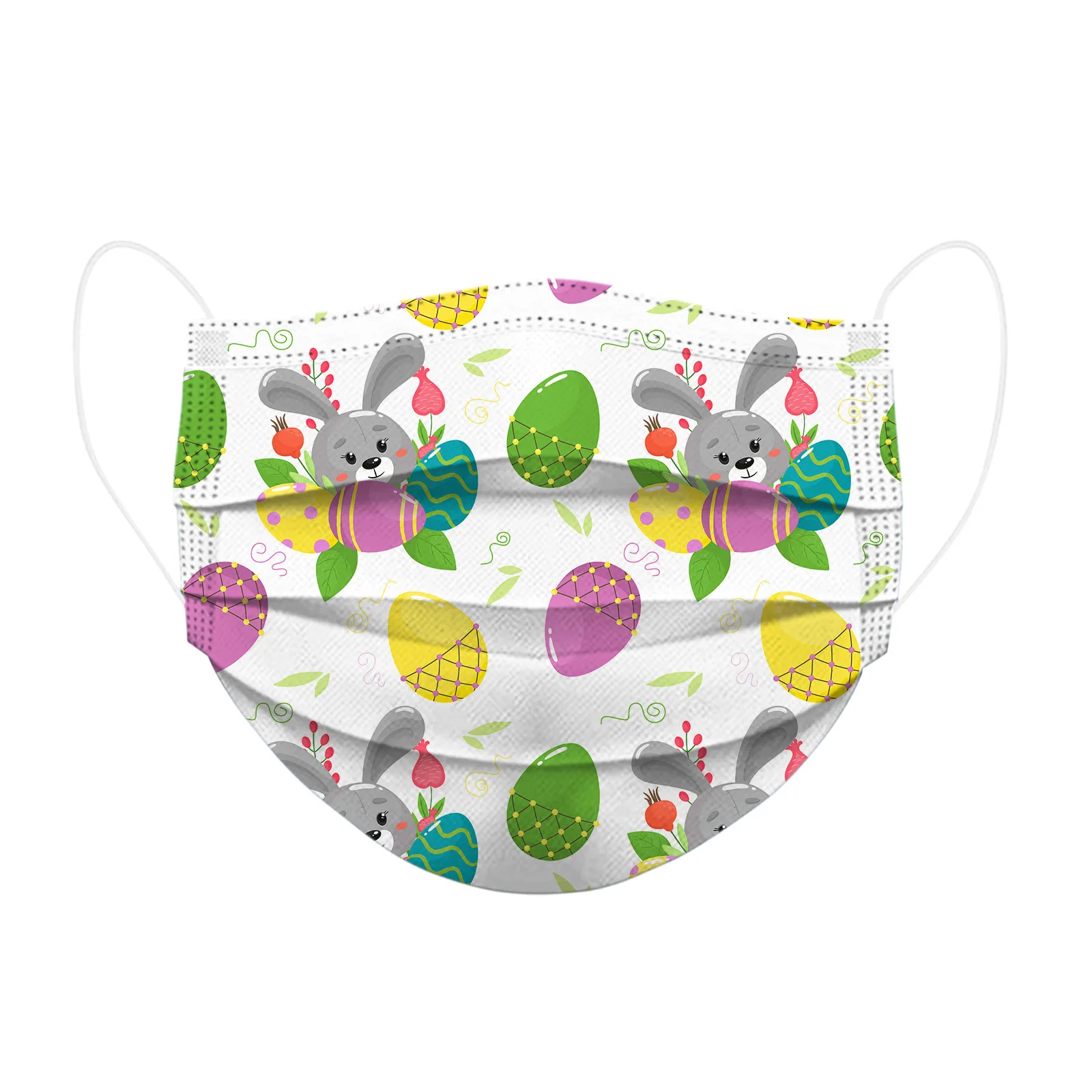 

50PCS Adult Easter Mask Kawaii Disposable Rabbit Easter Eggs Printed Soft Face Mask 3Ply Ear Loop Outdoor Hygienic Face Mask
