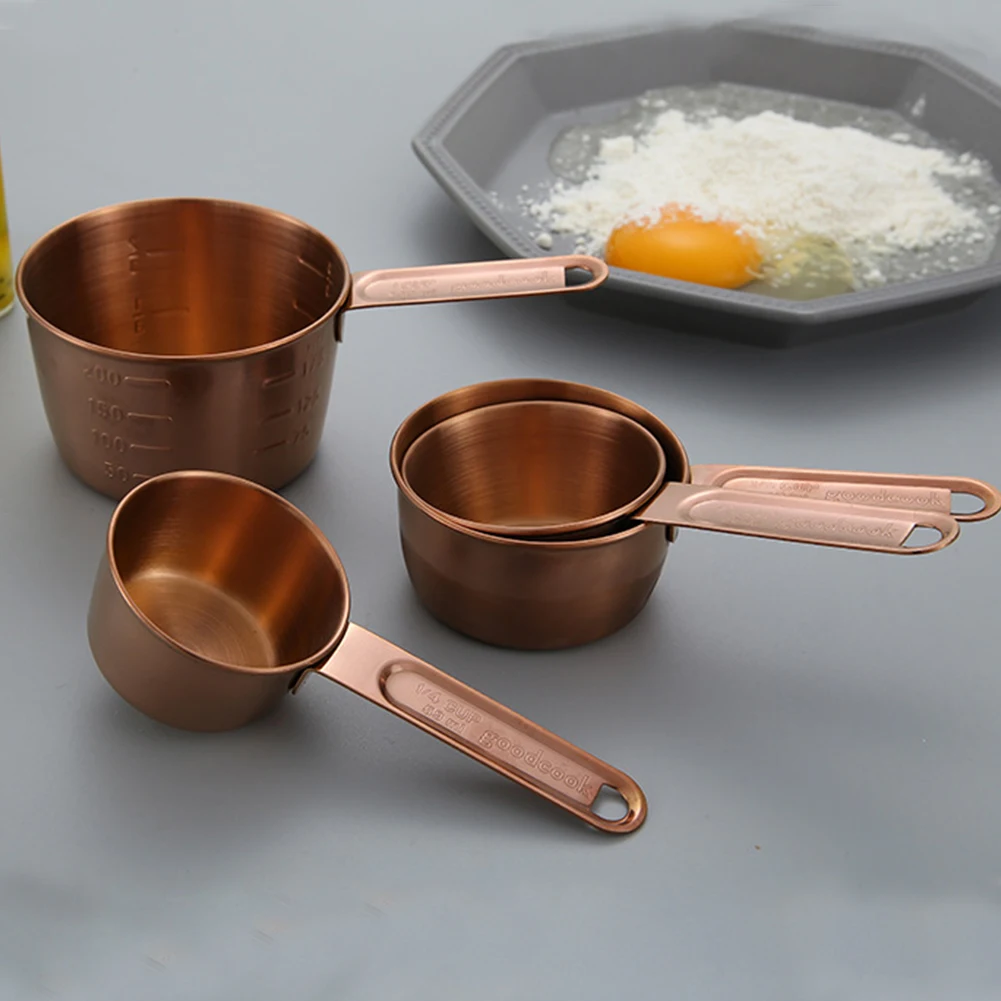 Мерная чашка и ложки из нержавеющей стали под розовое золото 8 шт. в