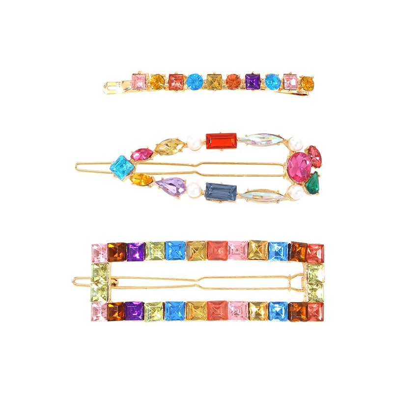 Head Clips Hair Accessories Alloy Lady Water Drop Clip Square Color Diamond Hairclip Card Female Rhinestones Hairpins | Красота и