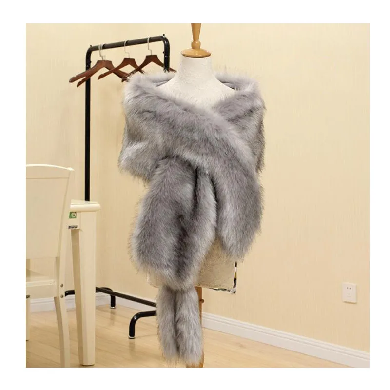 Qearlstar женская большая роскошная меховая шаль толстый Болеро Свадебная накидка из