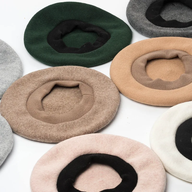 2020 модный гладкий берет из 100% шерсти зимние женские Теплые Шапки береты