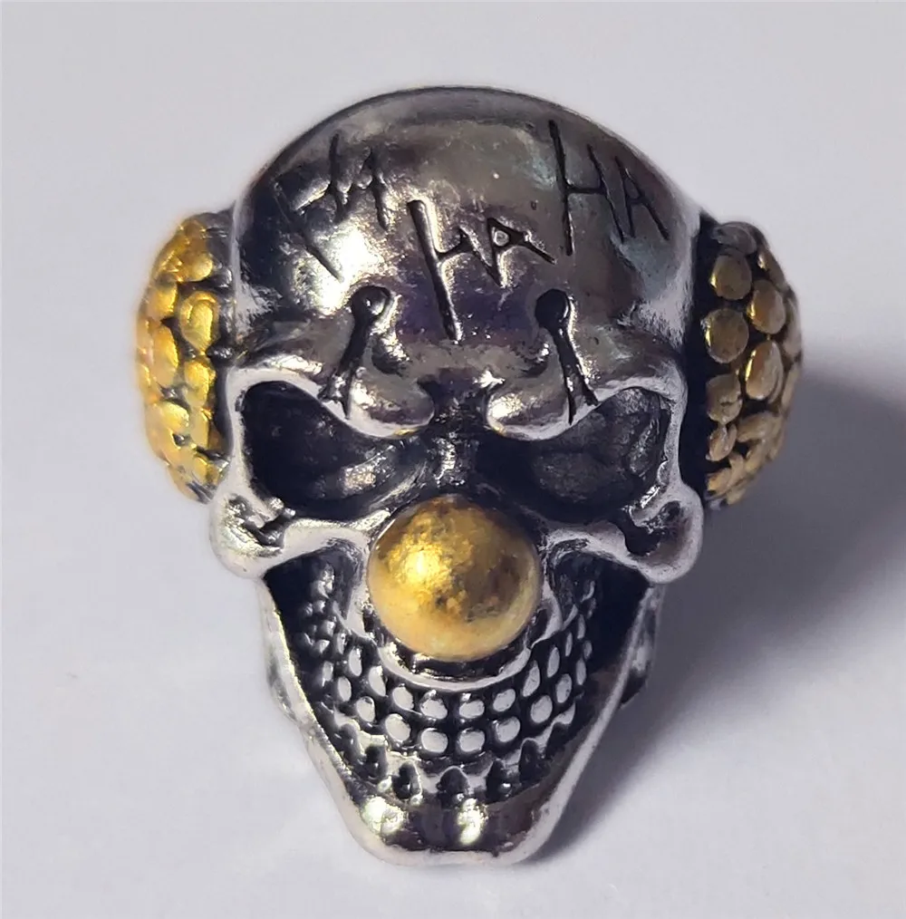 Vintage Clown Personality Exaggeration Ring Gold/Silver Color Joker Face Design Gothic Skull Punk Rock Knight Biker Jewelry
