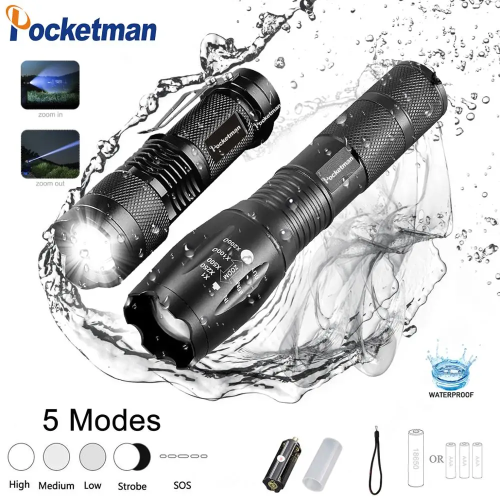 

2022 Ultra Bright Powerful LED Tactical Flashlight Q5 LED Flashlight T6 Zoomable Linternas LED Torch Light