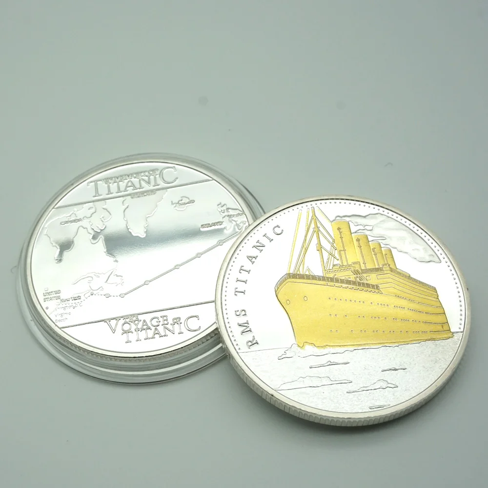 

1912 The Voyage Titanic корабль и Карта путешествий позолоченная и плакированная монета RMS Золотой памятный стержень/монета трагедия Титаника