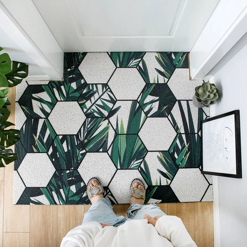 

Green Plant Door Mat Carpet Household Floor Silk Loop Material Mat Carpet Stain Resistant Remove Mud Entrance Hallway Door Mats