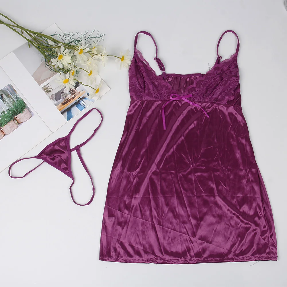 

Women Summer Nightdress Deep V Neck Strappy Satin Sleeveless Backless Dress FEA889