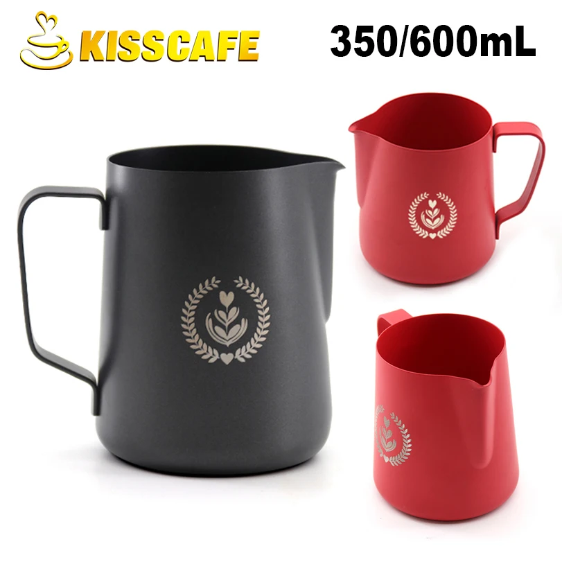 

350/600ml Black Red Stainless Steel Frothing Pitcher Pull Flower Cup Cappuccino Art Pitcher Jug Milk Frothers Mug Coffee Tools