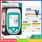 Многофункциональный анализатор уровня глюкозы в крови, 3 в 1, тест на холестерин и мочевую кислоту, диабет, устройство для подагры с тест-полосками и ланцетом