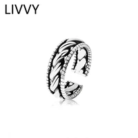 livvy thai silver color twist weave opening adjustable rings for women retro fashion jewelry accessories