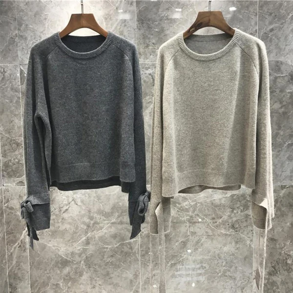 2019 полный женский кашемировый комплект с бантом трикотажная одежда круглым