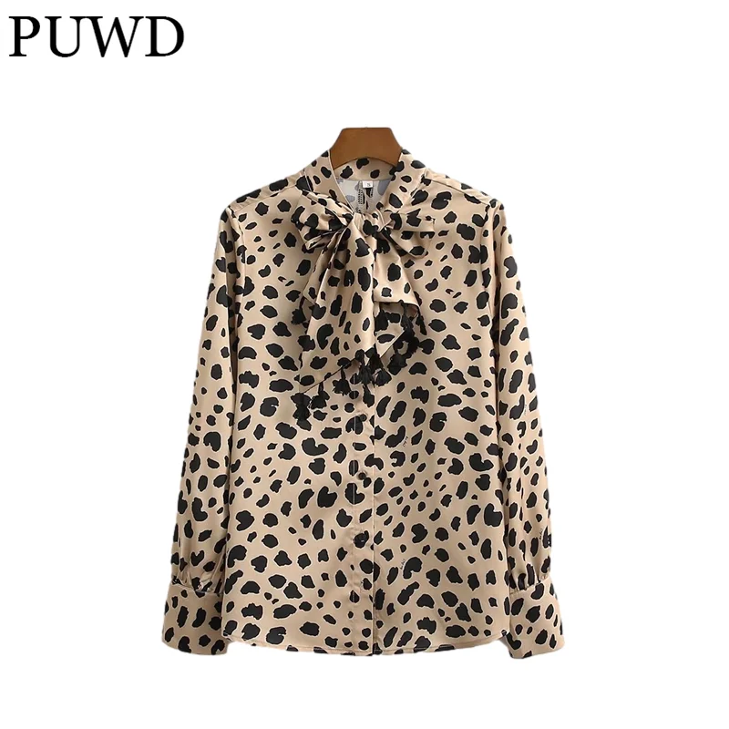 

PUWD Elegant Women Long Sleeve Leopard Satin Shirts 2021 Autumn Fashion Ladies Loose Streetwear Shirt Female Chic Blouse