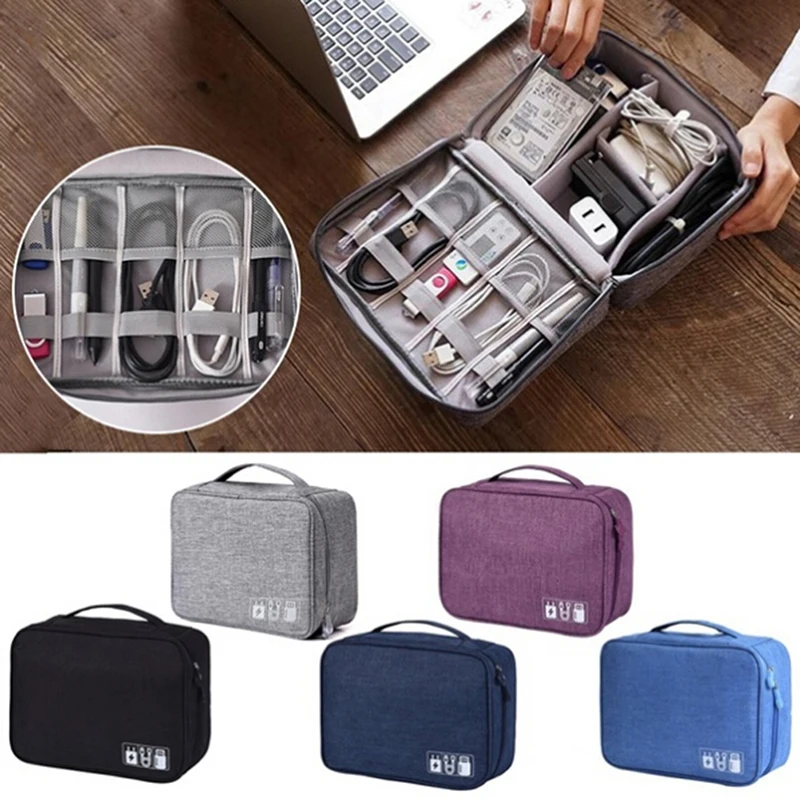 

1Pc 24.5*10*18cm Electronics Accessories Organizer Travel Storage Hand Bag Cable USB Drive Case