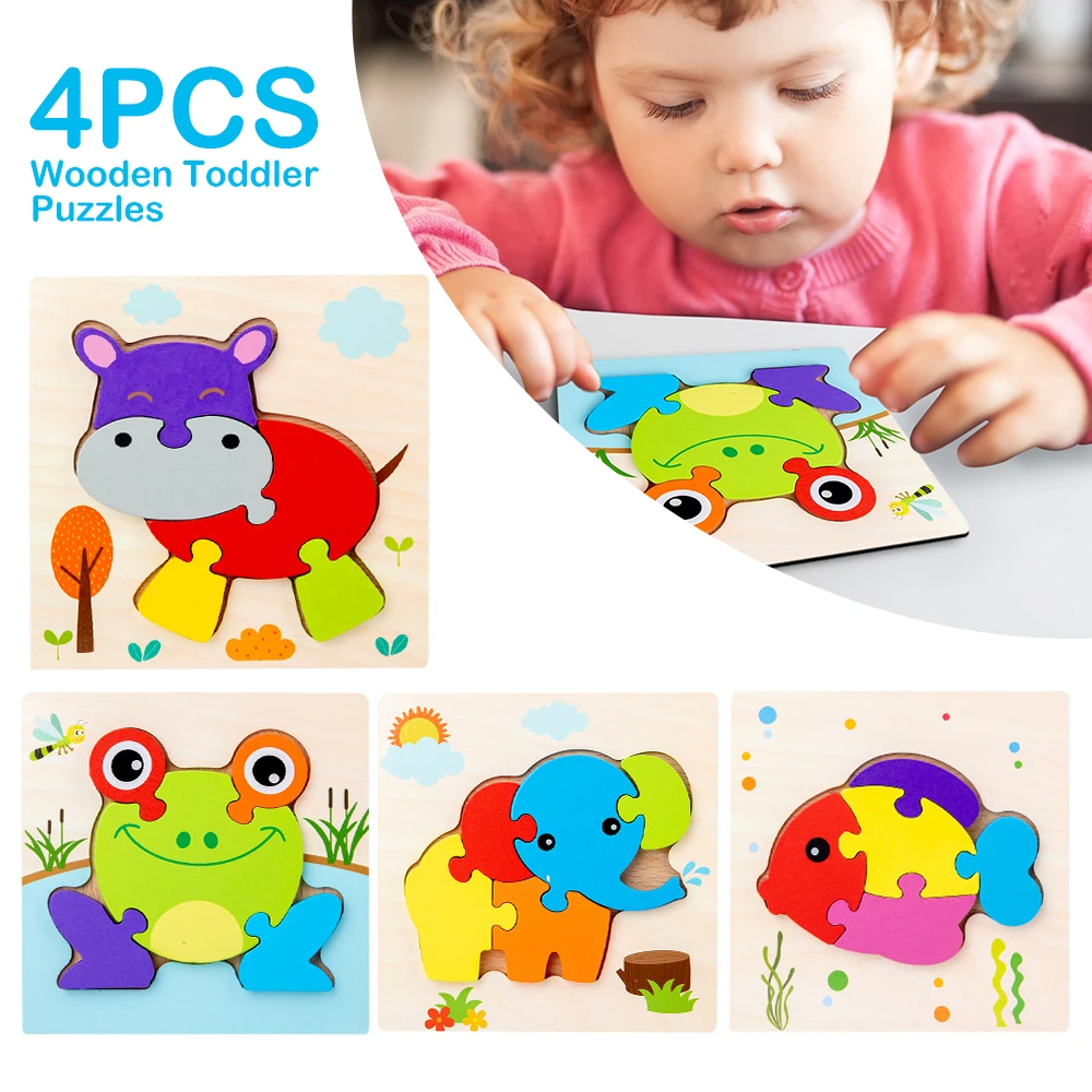 Детские игрушки Деревянный 3d пазл Обучающие Мультяшные животные