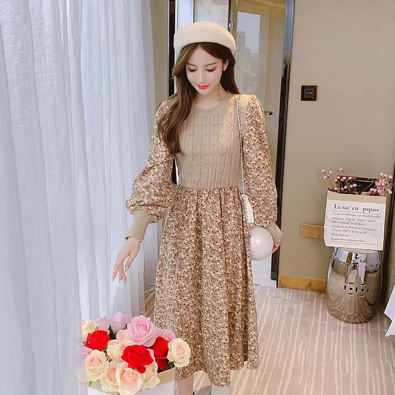 

Платье женское вельветовое трикотажное с длинным рукавом, в стиле ретро