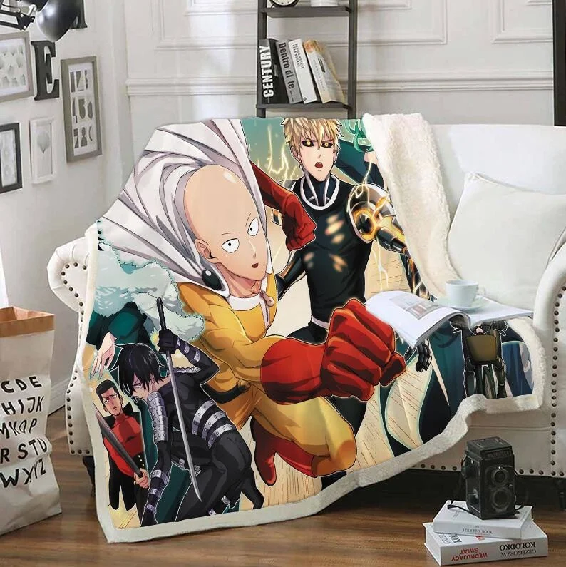 

ONE PUNCH MAN Funny Character Blanket 3D Print Sherpa Blanket on Bed Home Textiles Dreamlike Style 08