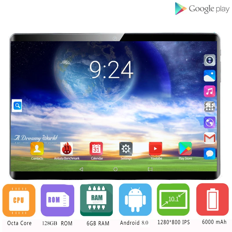 

2021 2.5D Экран Новые 10 дюймов Android 9,0 планшетный ПК 3G WI-FI 4 аппарат не привязан к оператору сотовой связи 10 Core 6 ГБ Оперативная память 128 Гб Встроен...