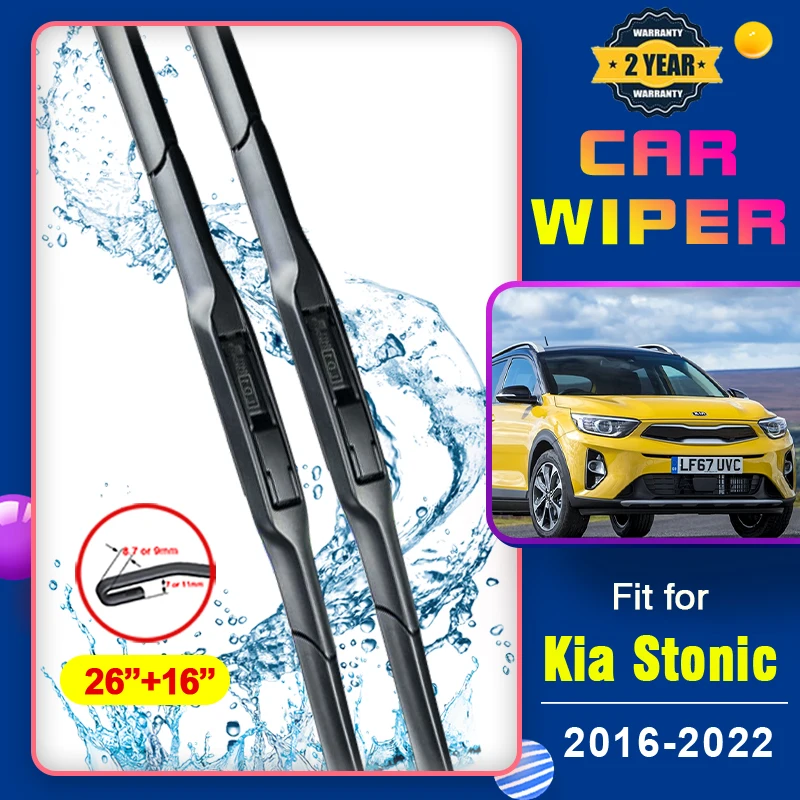 

For Kia Stonic YB CUV 2016~2022 Car Front Windscreen Hybrid Blade Wiper Auto Wipers Accessories J Hook U-type 26"+16" 2017 2018