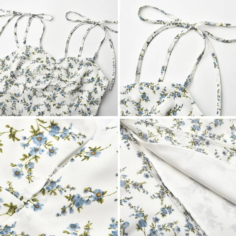 

Summer Korean Style Vintage Vestidos All-Match Floral Sexy Split Design Ladies Holiday Dress