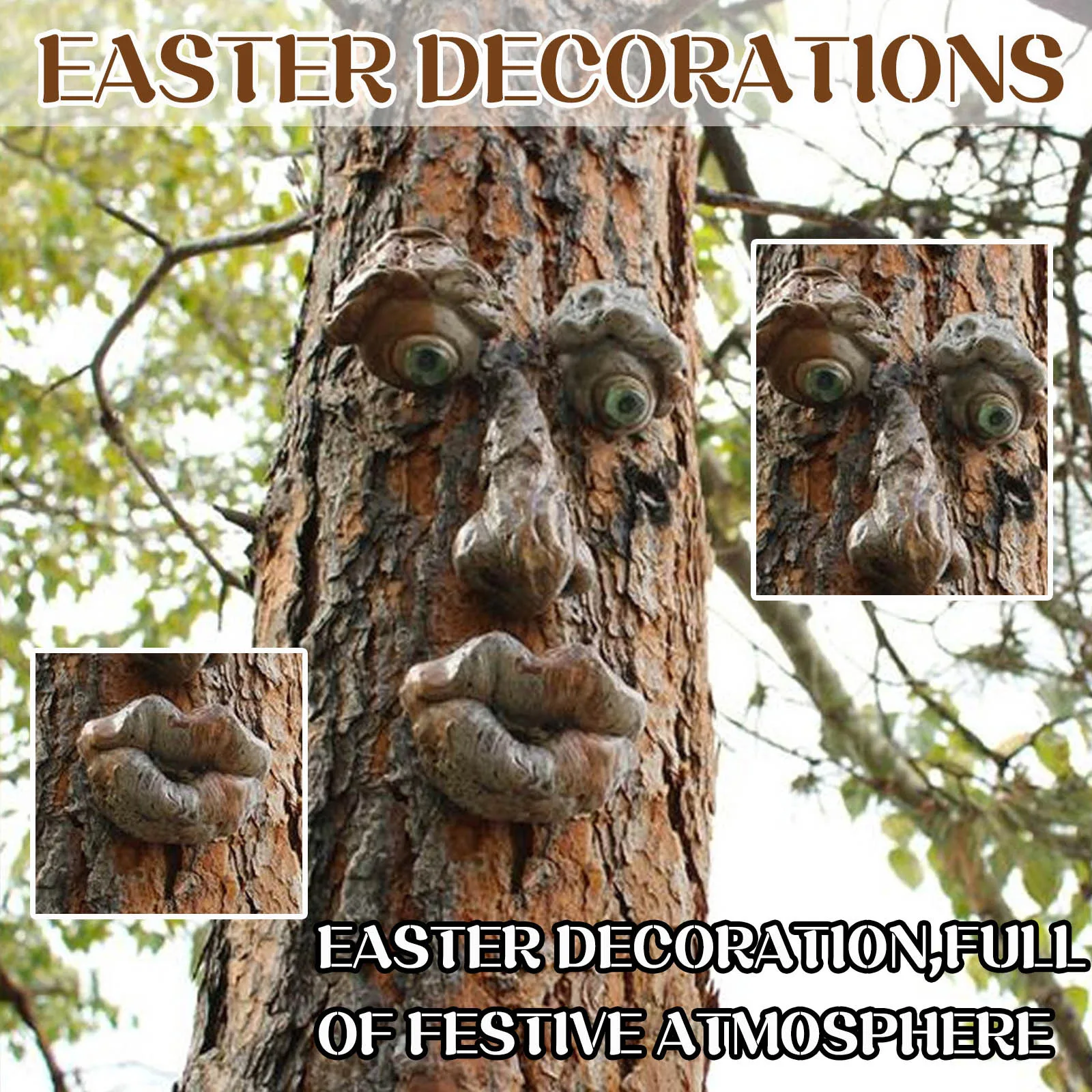 

Bark Ghost Face Facial Features Decoration Halloween Xmas DIY Home Easter Outdoor Gardoon Creative Props Tree Monster Facial #T2