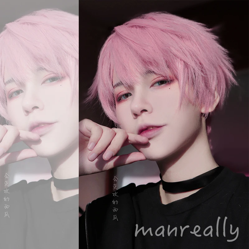 Ailiade короткие Для Мужчин's парики с челкой 12 &quotРозовый Косплэй аниме