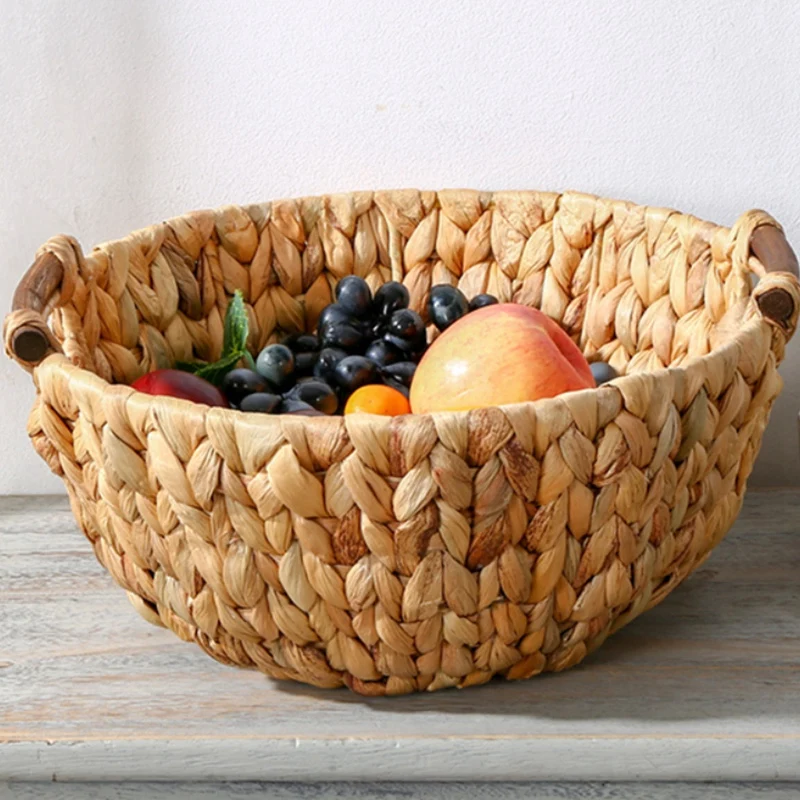 

Straw-Weaved Storage Basket Snack Melon Seed Tray Table Sundry Basket Desktop Storage Tray
