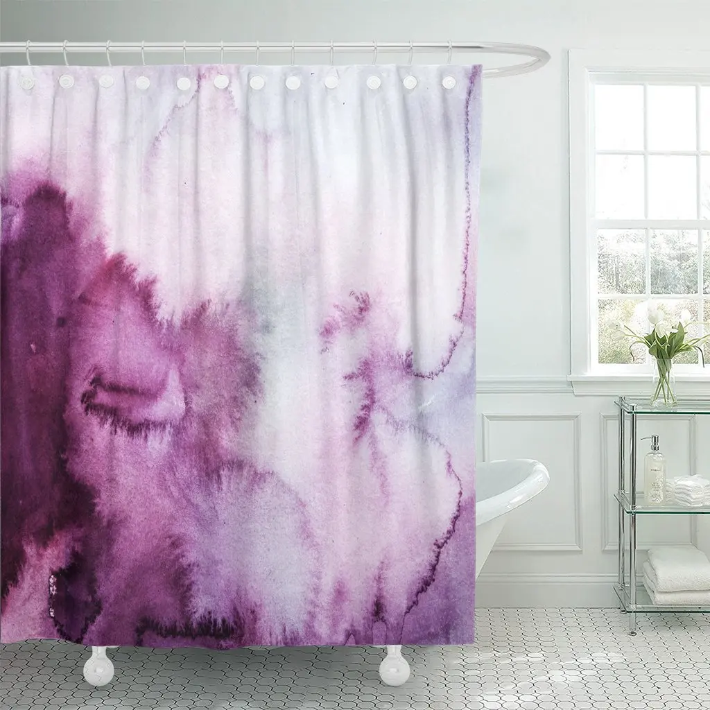 

Watercolour Plum Purple Clouds Watercolor Ombre Wash Abstract Brush Shower Curtains Waterproof Polyester Fabric 72 x 72 inches