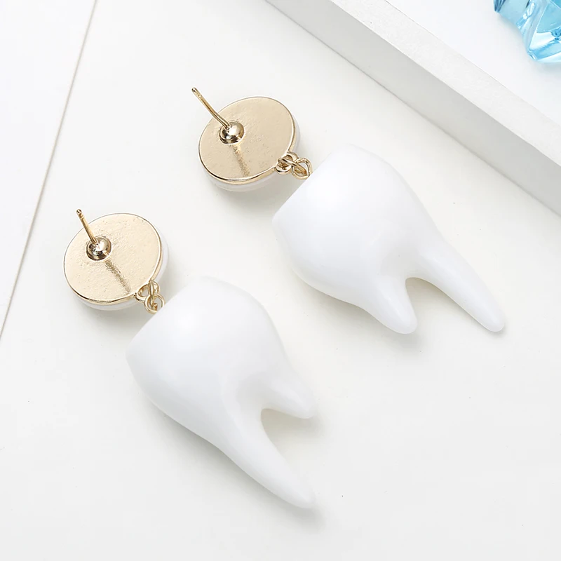 YAOLOGE Unique Delicate Funny Cute Design White Teeth Resin Charm Dangle Earrings For Women Girl Party Nightclub Jewelry 2019 | Украшения и