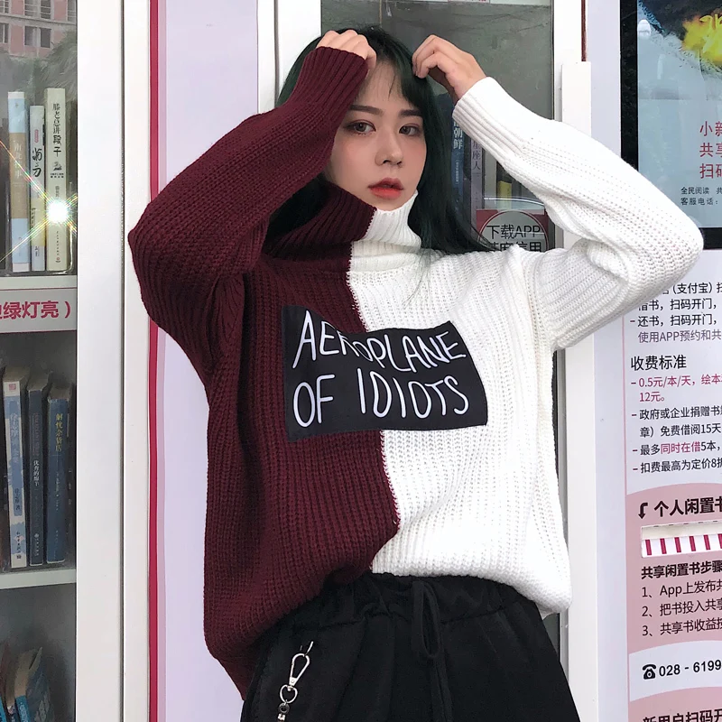 Женский свитер с высоким воротом Korobov Повседневный пуловер буквенным принтом в