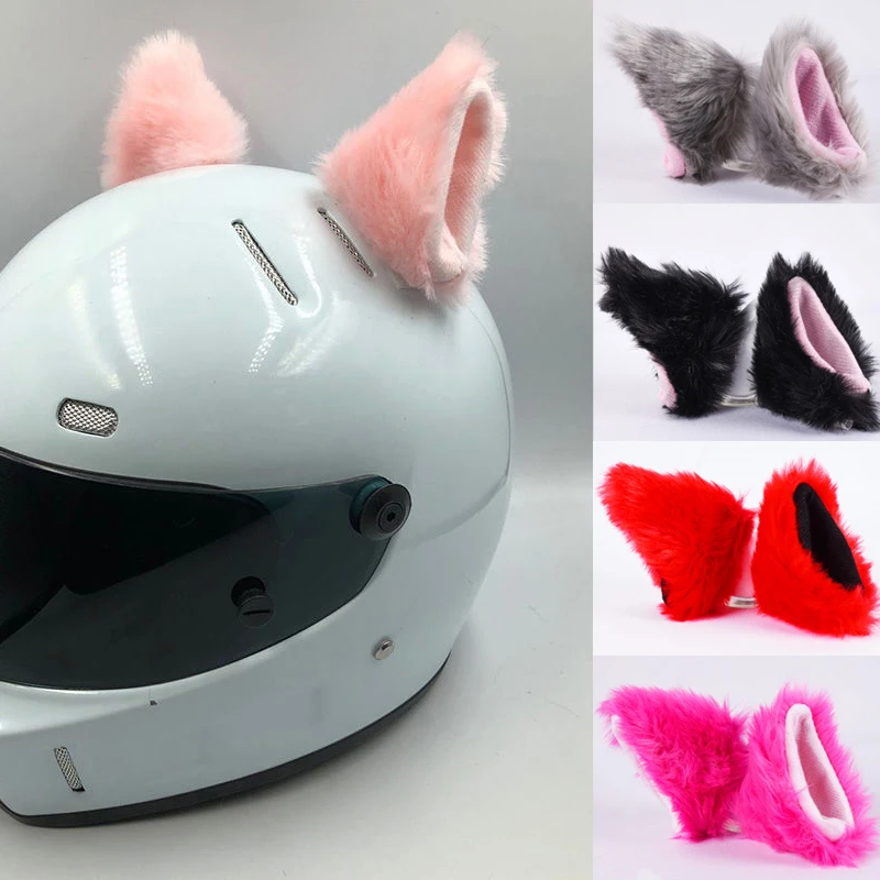 

2Pcs/Pair Creative Cute Motorcycle Helmet Plush Cat Ears Deco Motocross Helmet Decor Sticker Accessories Cosplay Styling