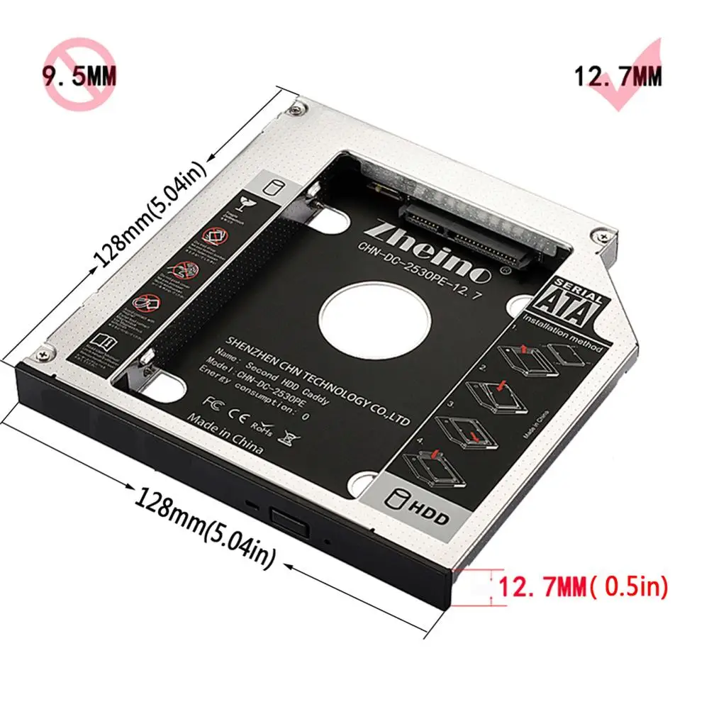 Zheino 12,7 мм 2nd HDD Caddy алюминиевый сплав 2,5 SATA3 адаптер Bay чехол для CD/DVD-ROM Оптический жесткий диск