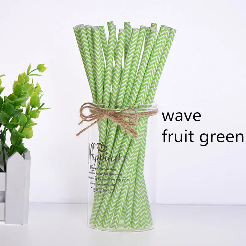 wave fruit green 25 шт., вечерние, экологически чистые бумажные соломинки для детей, для свадьбы, дня рождения, пикника, вечерние, декоративные, с мультяшным автомобилем, Коктейльные, вечерние соломинки - Цвет: wave fruit green