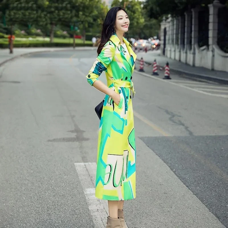 

Women's Spring And Autumn Mid-length Windbreaker 2021 Nnew Fashion Temperament Slim Women's Printed Jacket Coat