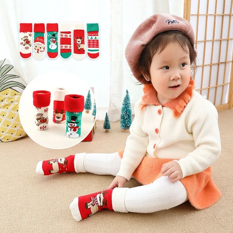 

Children's Christmas socks autumn and winter terry thick floor socks boys and girls tube socks cute cartoon stockings