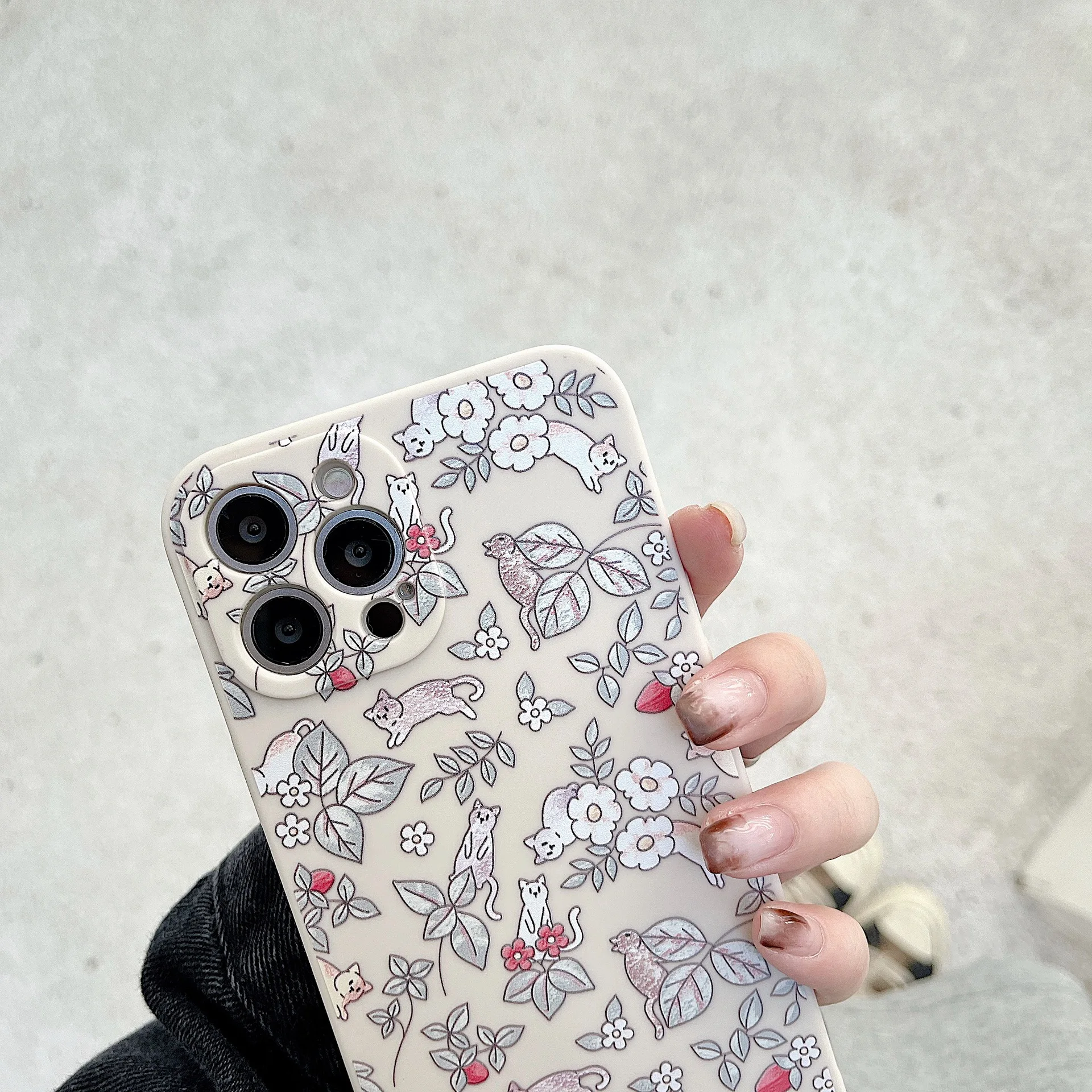 retro kawaii flower bush cat kitten illustration phone case for iphone 11 12 pro max xs max xr xs 7 8 plus 7plus case cute cover free global shipping