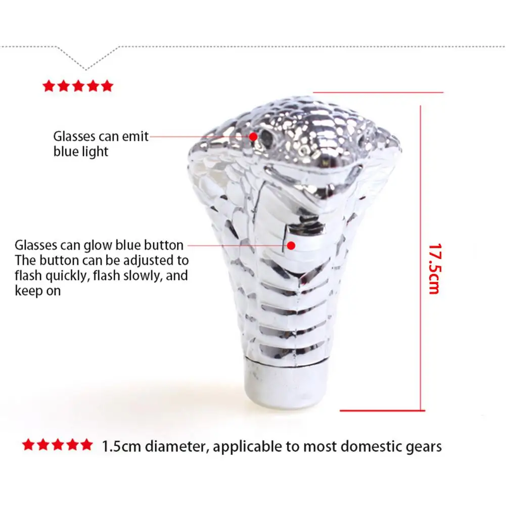 

Car Universal Shift Knob Chrome-plated Gear Head Snake Head LED Red/blue Gear Lever Cover For Spiral Diameter 0.31-0.47 Inch