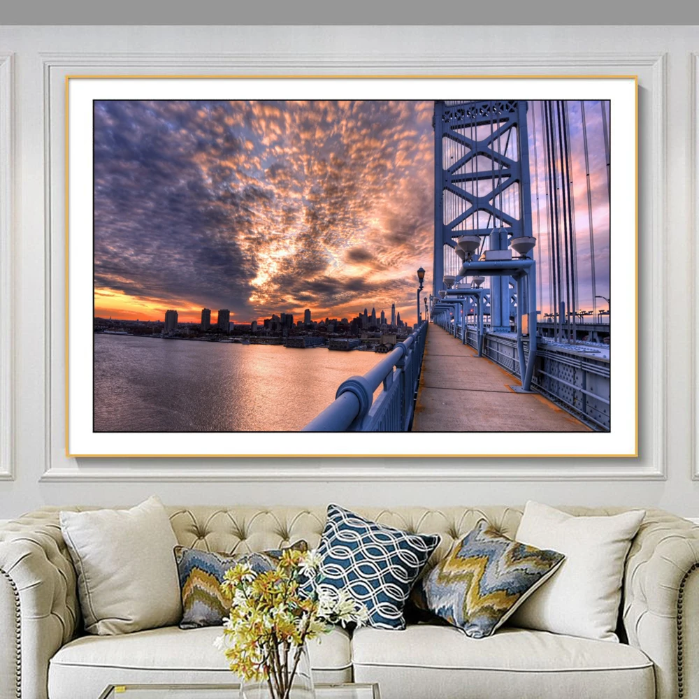 

Modern landscape street painting oil painting under night curtain City Art Painting living room corridor home decoration mural