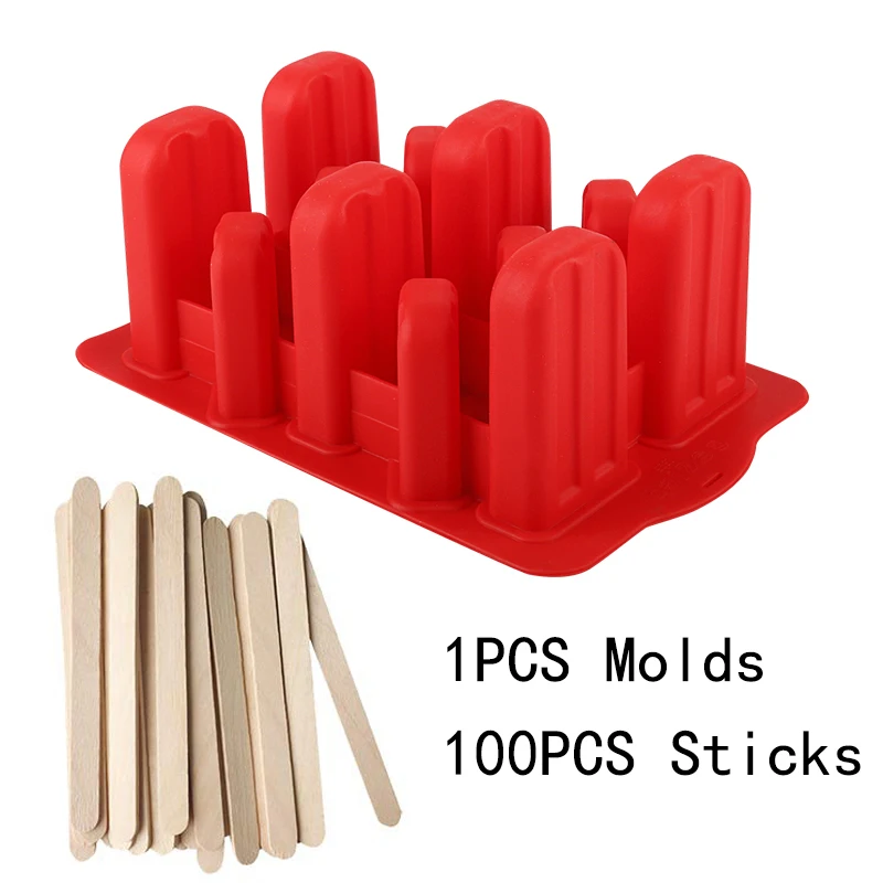 100Sticks-1Mold Формы для льда, лотки для домашнего приготовления, прибор для приготовления фруктового льда, силиконовая форма для капельного мороженого, ручка для мороженого с 50 Деревянными Палочками - Цвет: 100Sticks-1Mold