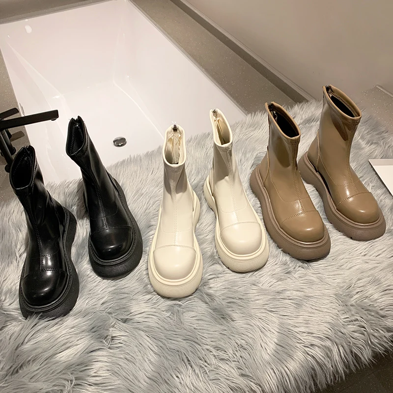 

Women's Mid Calf Boots Boots-Women Luxury Designer Shoes Round Toe 2021 Rubber Lolita Fashion Rock Mid-Calf Low Autumn